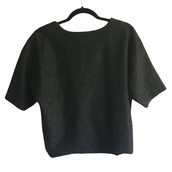 LORD & TAYLOR Wool Cropped Short Sleeve Sweater Charcoal Black Grey S - Picture 4 of 8